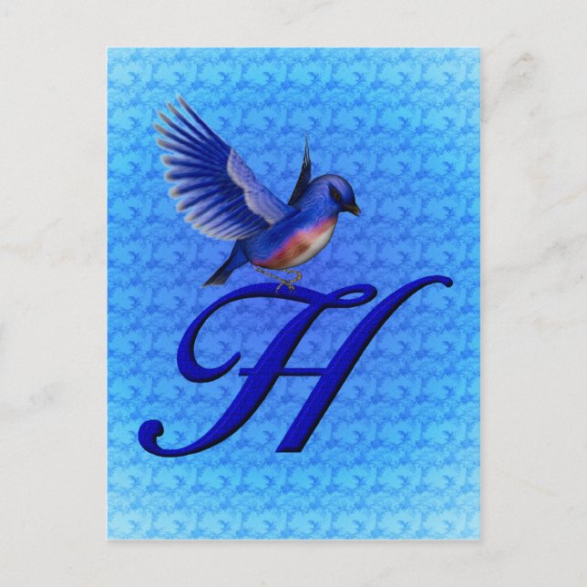Blåfågel Monogram Initial H Elegant Vykort (Framsida)