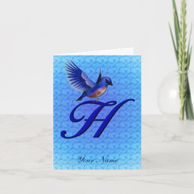 Blåfågel Monogram Initial H Personlig Anteckningskort (Framsida)