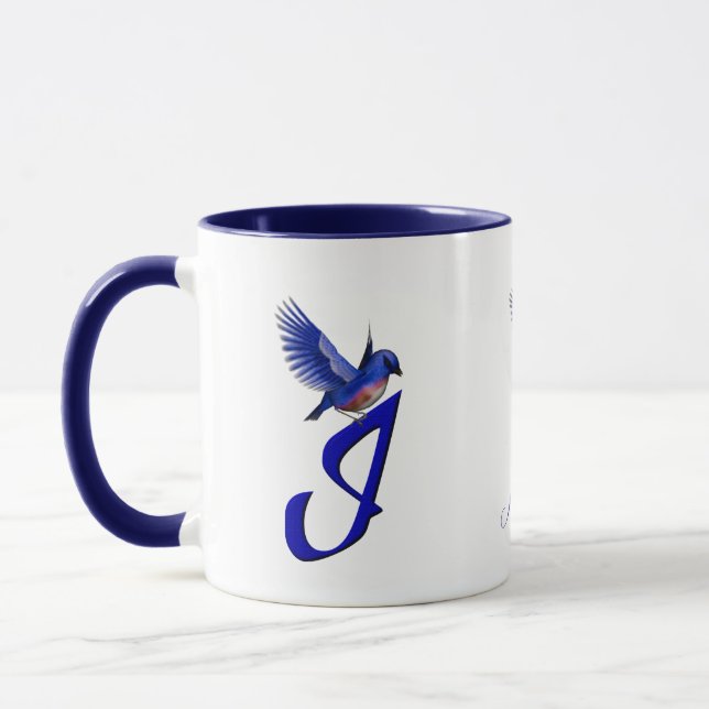 Blåfågel Monogram Initial I Elegant Personlig Mugg (Vänster)