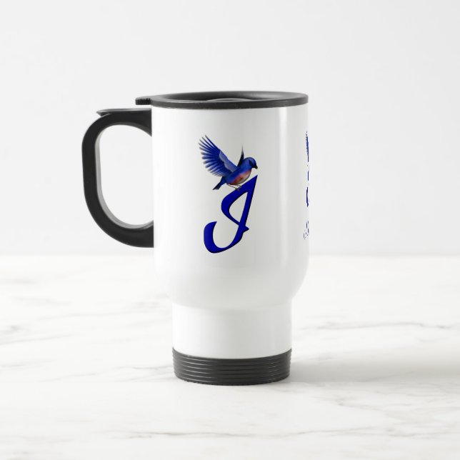 Blåfågel Monogram Initial I Elegant Personlig Resemugg (Vänster)