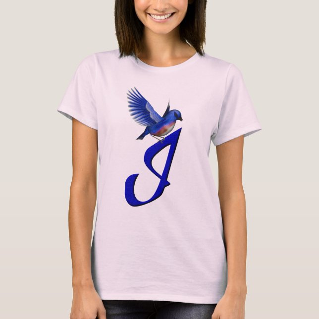 Blåfågel Monogram Initial I Elegant T-shirt (Framsida)