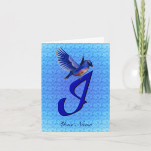 Blåfågel Monogram Initial I Personlig Anteckningskort