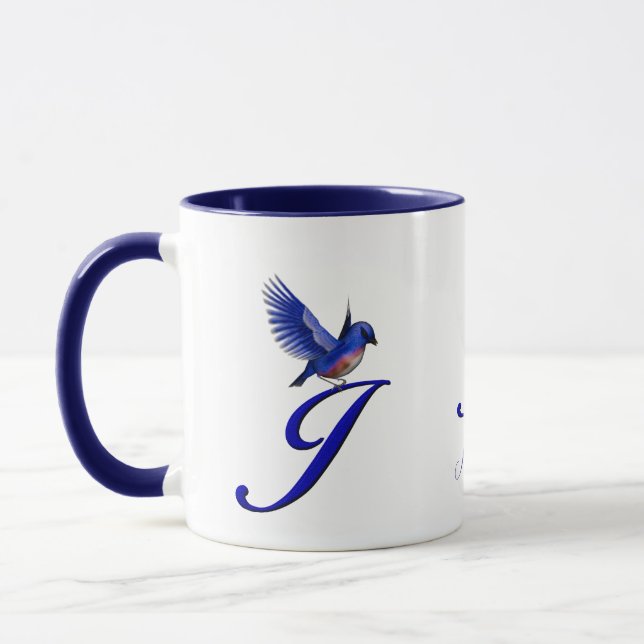 Blåfågel Monogram Initial J Elegant Personlig Mugg (Vänster)