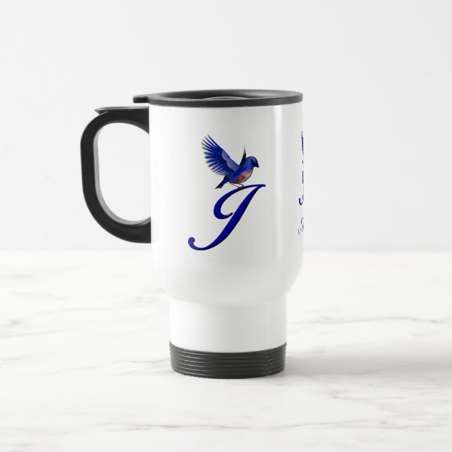 Blåfågel Monogram Initial J Elegant Personlig Resemugg (Vänster)