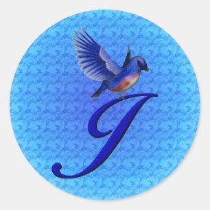 Blåfågel Monogram Initial J Elegant Runt Klistermärke