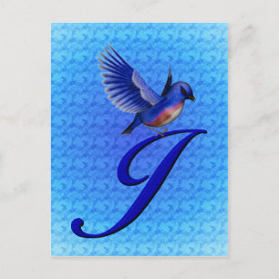 Blåfågel Monogram Initial J Elegant Vykort