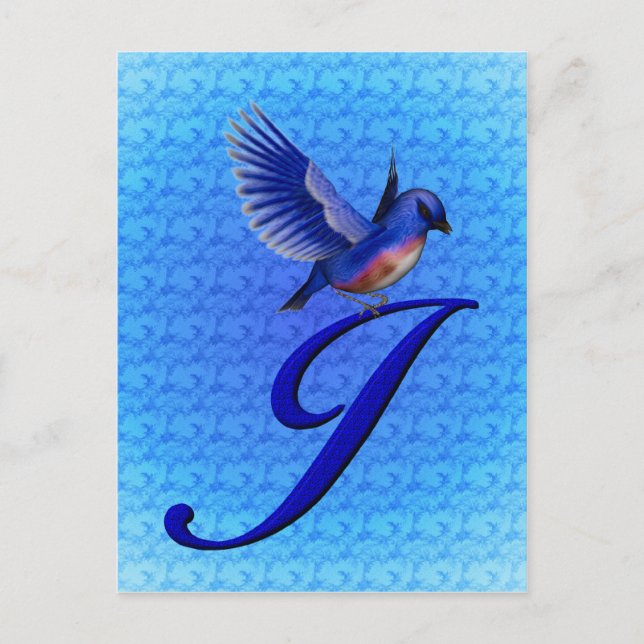 Blåfågel Monogram Initial J Elegant Vykort (Framsida)