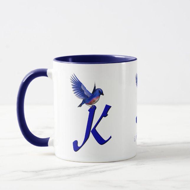 Blåfågel Monogram Initial K Elegant Personlig Mugg (Vänster)