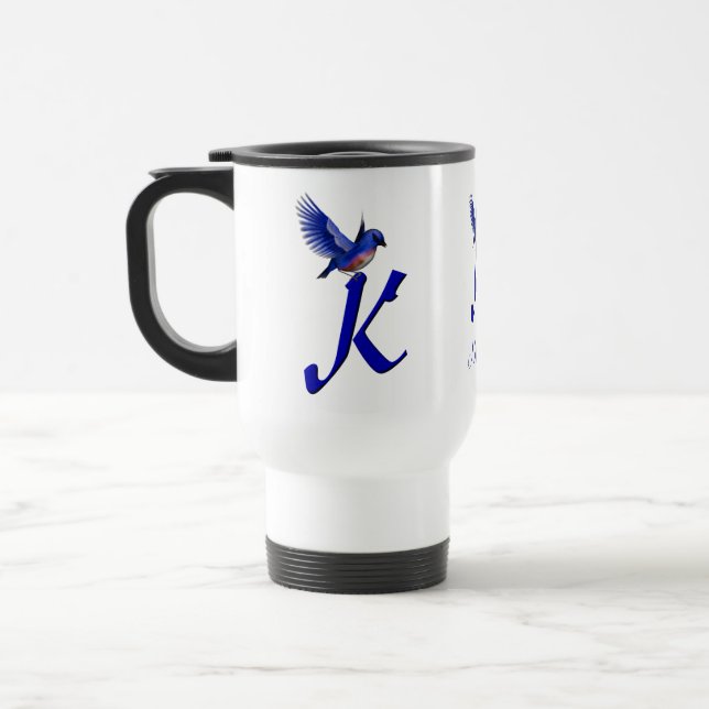Blåfågel Monogram Initial K Elegant Personlig Resemugg (Vänster)