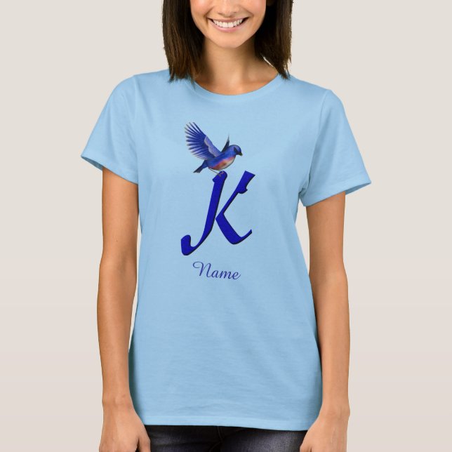 Blåfågel Monogram Initial K Elegant Personlig T Shirt (Framsida)
