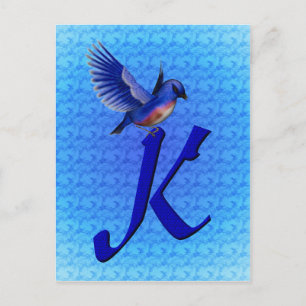 Blåfågel Monogram Initial K Elegant Vykort