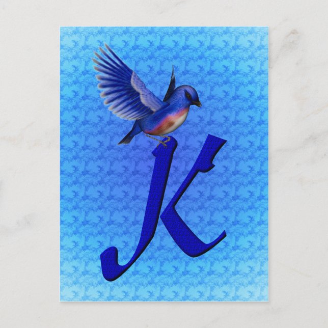 Blåfågel Monogram Initial K Elegant Vykort (Framsida)