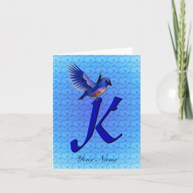 Blåfågel Monogram Initial K Personlig Anteckningskort (Framsida)