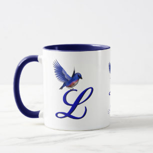 Blåfågel Monogram Initial L Elegant Personlig Mugg