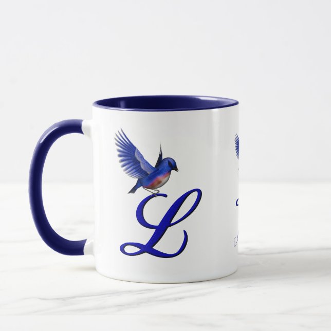 Blåfågel Monogram Initial L Elegant Personlig Mugg (Vänster)