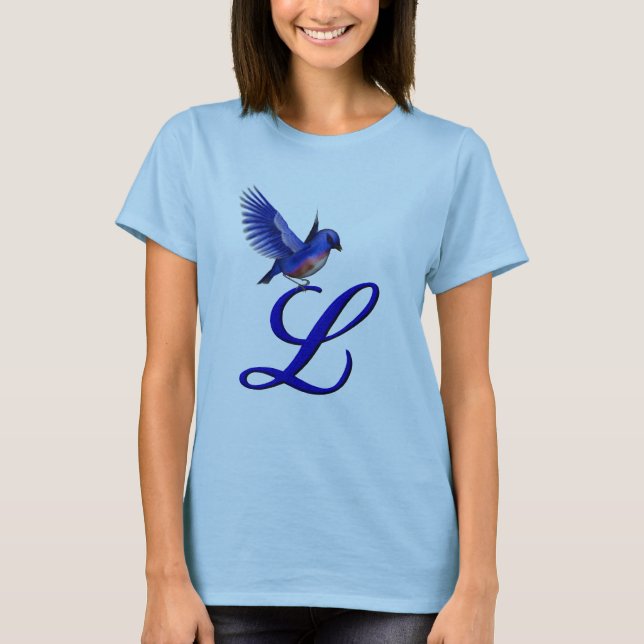 Blåfågel Monogram Initial L Elegant T Shirt (Framsida)