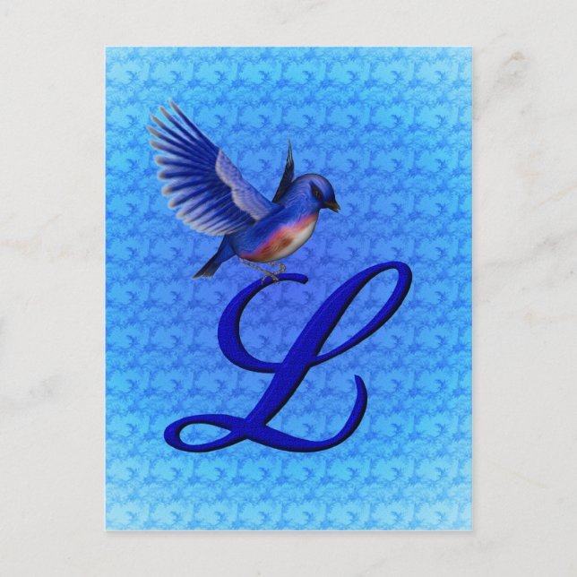 Blåfågel Monogram Initial L Elegant Vykort (Framsida)