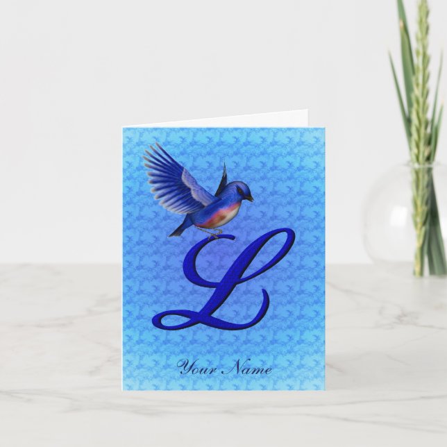 Blåfågel Monogram Initial L Personlig Anteckningskort (Framsida)