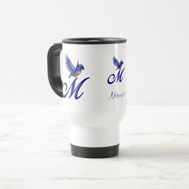 Blåfågel Monogram Initial M Elegant Personlig Resemugg (Framsida vänster)