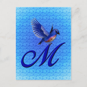 Blåfågel Monogram initial M Elegant Vykort