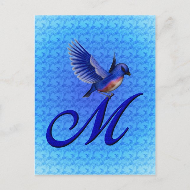 Blåfågel Monogram initial M Elegant Vykort (Framsida)