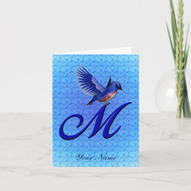 Blåfågel Monogram Initial M Personlig Anteckningskort (Framsida)