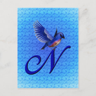 Blåfågel Monogram Initial N Elegant Vykort
