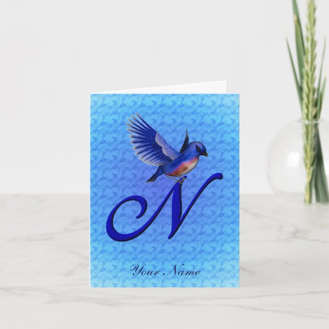 Blåfågel Monogram Initial N Personlig Anteckningskort (Framsida)