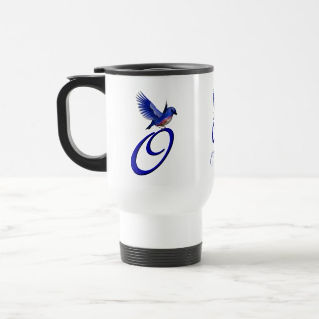 Blåfågel Monogram Initial O Elegant Personlig Resemugg (Vänster)