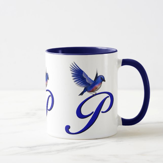 Blåfågel Monogram Initial P Elegant Mugg (Höger)