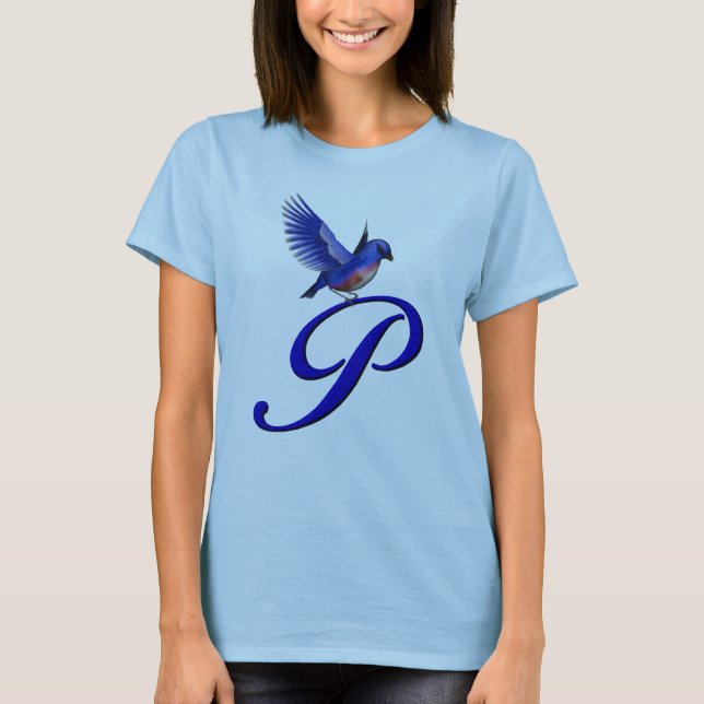 Blåfågel Monogram Initial P Elegant Tee (Framsida)