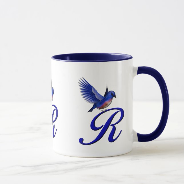 Blåfågel Monogram Initial R Elegant Mugg (Höger)