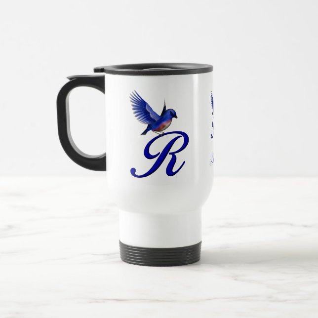 Blåfågel Monogram Initial R Elegant Personlig Resemugg (Vänster)