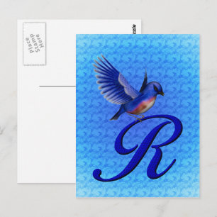 Blåfågel Monogram Initial R Elegant Vykort