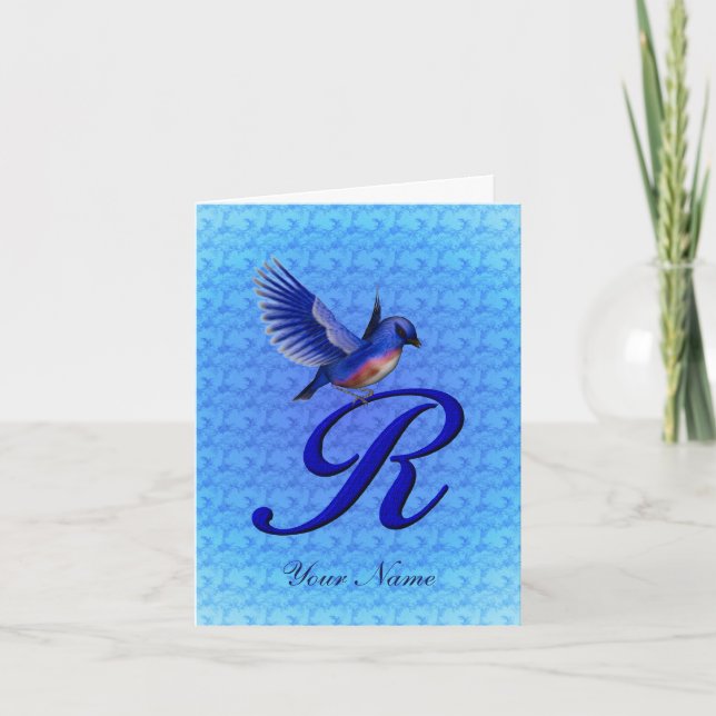 Blåfågel Monogram Initial R Personlig Anteckningskort (Framsida)