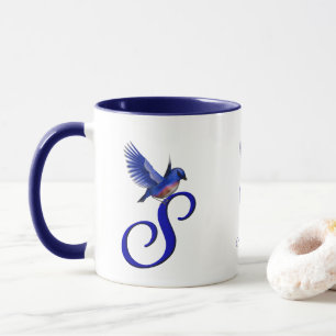 Blåfågel Monogram Initial S Elegant Personlig Mugg