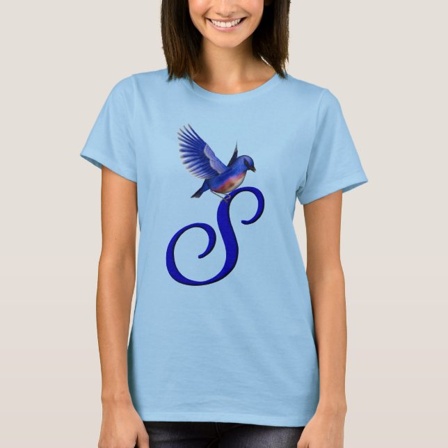 Blåfågel Monogram Initial S Elegant T-shirt (Framsida)