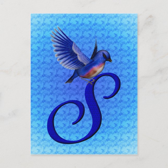 Blåfågel Monogram Initial S Elegant Vykort (Framsida)