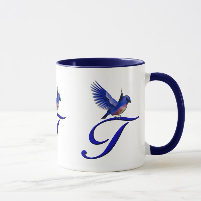 Blåfågel Monogram Initial T Elegant Mugg (Höger)