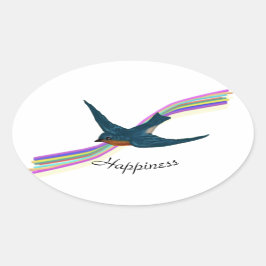 Blåfågel och regnbåge, lycka ovalt klistermärke