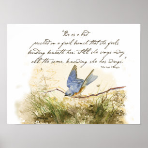 Blåfågel på Gren Victor Hugo Inspirational Dikt Poster