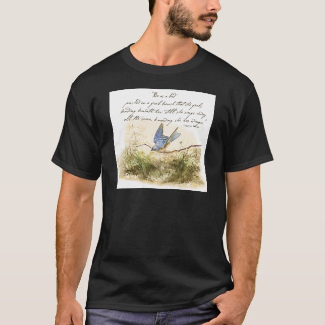 Blåfågel på Gren Victor Hugo Inspirational Dikt Tee Shirt (Framsida)