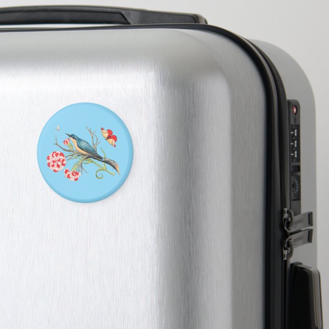 Blåfågel på nejlikor, illustration av vintagen. magnet (In Situ (Luggage))