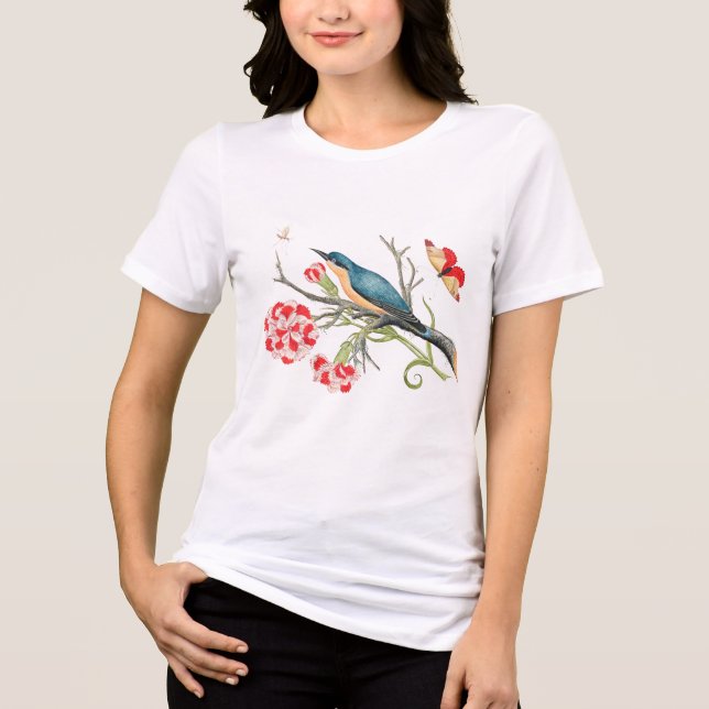 Blåfågel på nejlikor t shirt (Framsida)