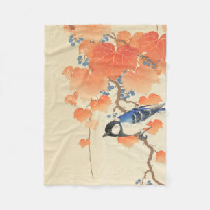 Blåfågel på Paulownia Träd Fleecefilt