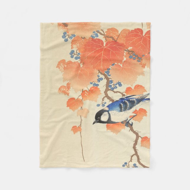 Blåfågel på Paulownia Träd Fleecefilt (Framsidan)