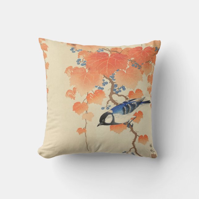 Blåfågel på Paulownia Träd Kudde (Framsida)