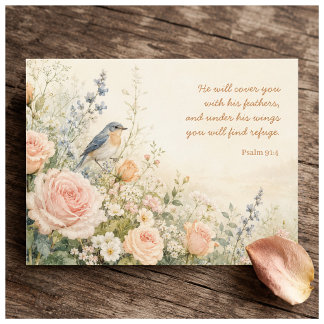 Blåfågel & Rosor Psalm 91:4 Skrift Vykort