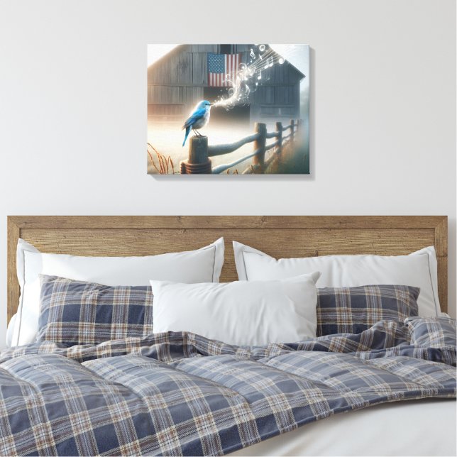 Blåfågel sjunger en sång  canvastryck (Insitu (sovrum))
