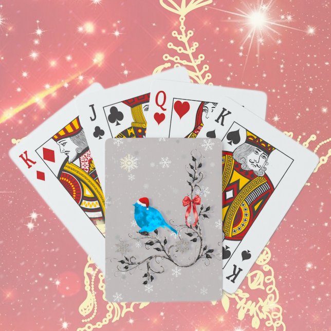 Blåfågel som tittar på en snöflinga casinokort (Skapare uppladdad)